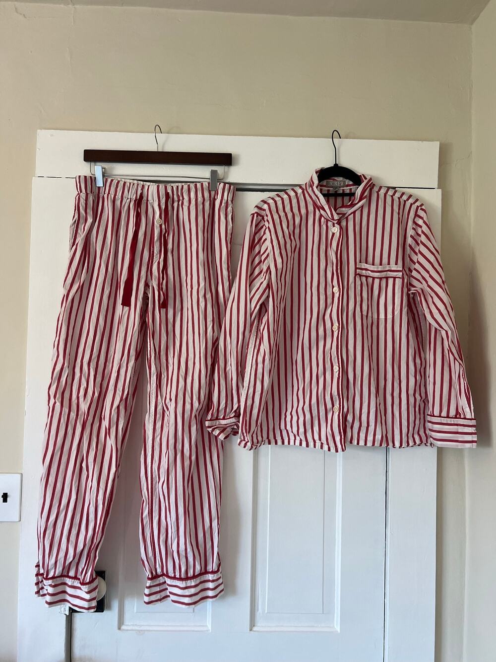 J. Crew red & white 100% cotton striped pajama set pants and long sleeved shirt